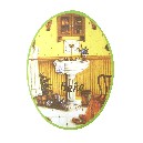 PLACA MADERA OVAL BAÑO LAVABO AMARILLO