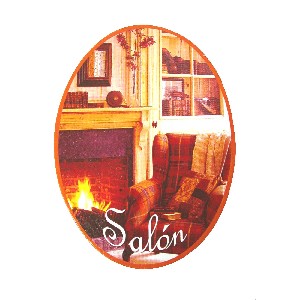 PLACA MADERA OVAL SALON SILLON NARANJA