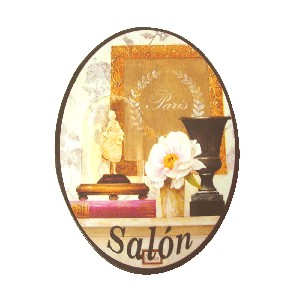 PLACA MADERA OVAL SALON OBJETOS NEGRO