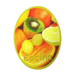 PLACA MADERA OVAL COCINA FRUTAS CORTADAS